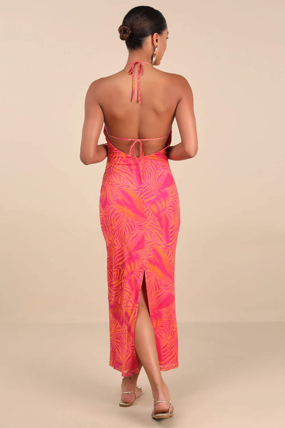 Camadi Hot Pink Animal Print Mesh Backless Midi Dress | Lulus