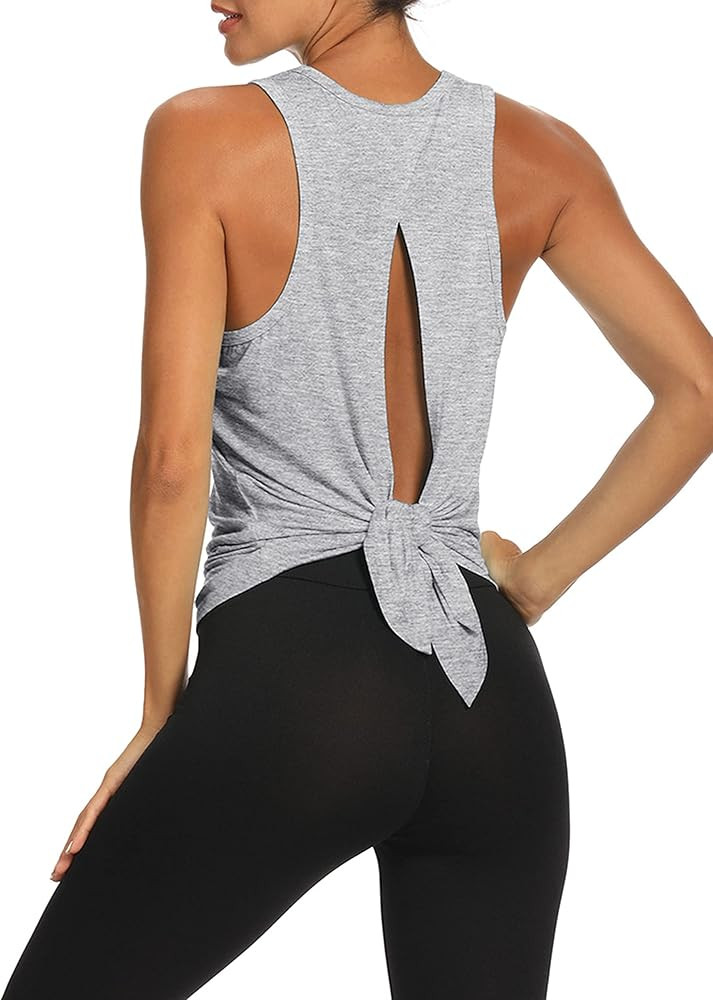 Bestisun Workout Tank Tops Open Back Yoga Exercise Shirts Tie Back Athletic Clothes for Women | Amazon (US)