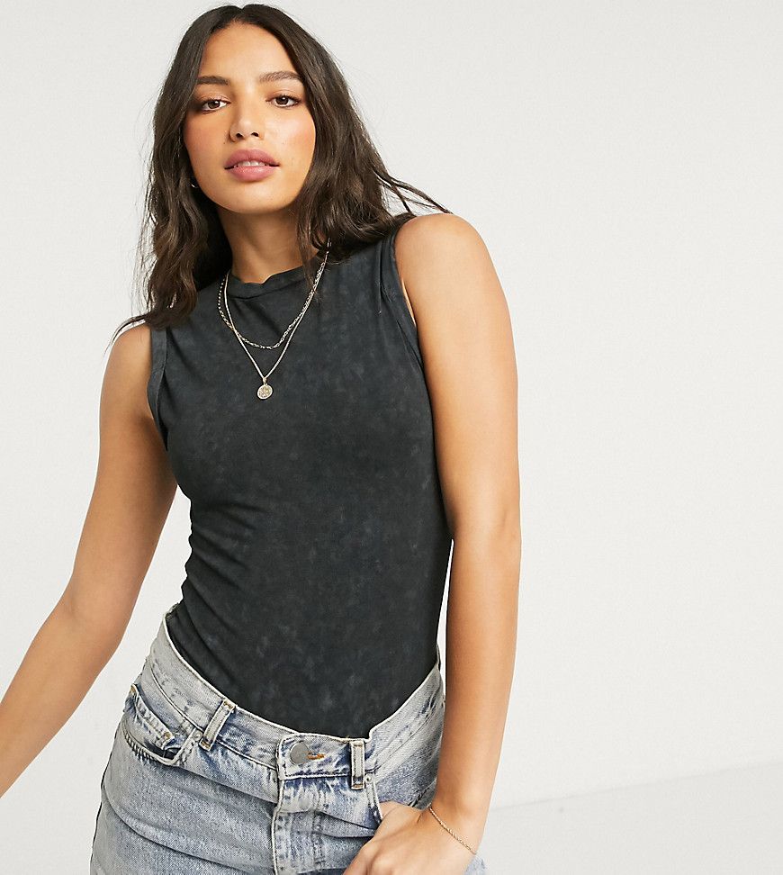 ASOS DESIGN Tall sleeveless t-shirt bodysuit with roll sleeve in washed black-Grey | ASOS (Global)