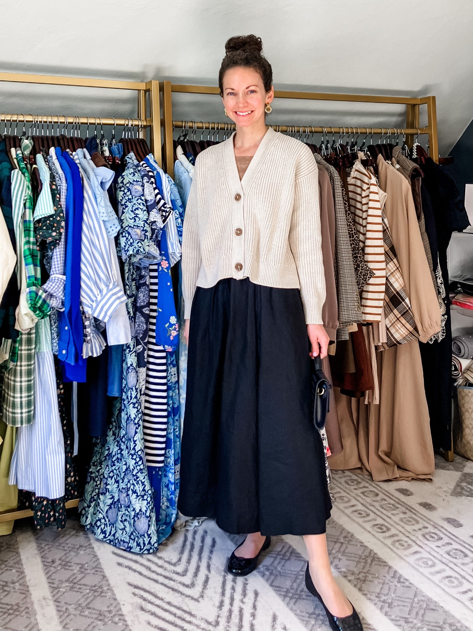 A neutral spring outfit!
Beige cotton cardigan from @Quince 
Black linen midi skirt from Not Perfect Linen, linking similar. 
Lace cropped cami from Amazon. 
Gold door knocker earrings from a local boutique, linking similar. 
Black woven handbag from @Chicwish 
Black leather ballet flats from Tory Burch are old, linking similar. 
Petite outfit. Modest outfit. Neutral outfit. Classic outfit. Parisian outfit. 

#LTKootd #LTKOver40 #LTKgrwm
