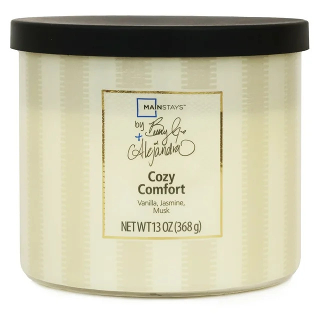 Mainstays by Becky G. & Alejandra 3-Wick Cozy Comfort Candle, White Stripe, 13 oz | Walmart (US)