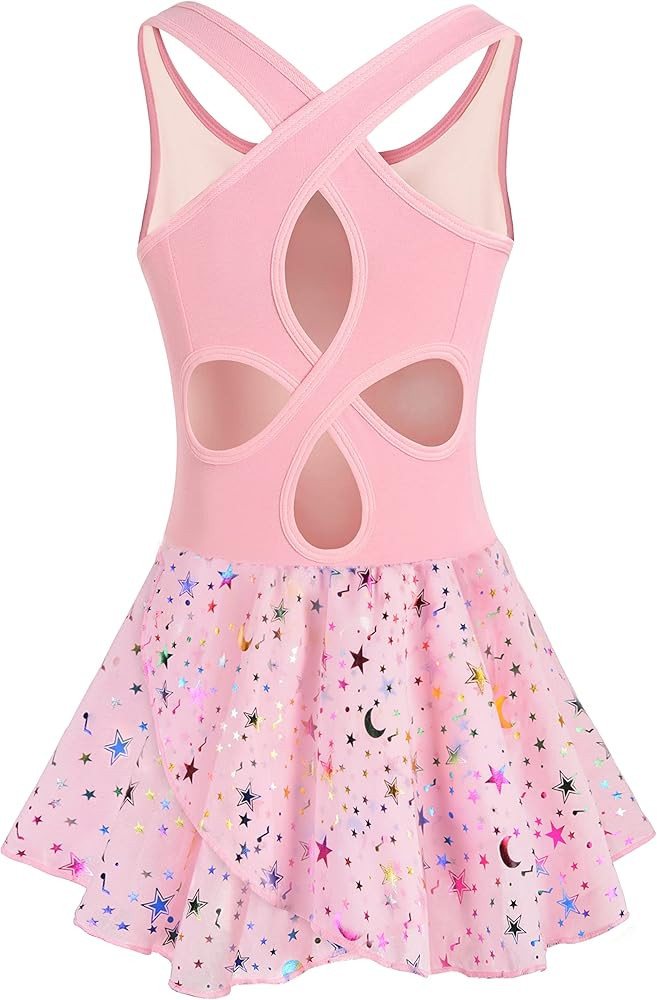 WYHDY Girls Ballet Leotards for Dance Camisole Dress Hollow Crisscross Back,Shiny Skirt | Amazon (US)