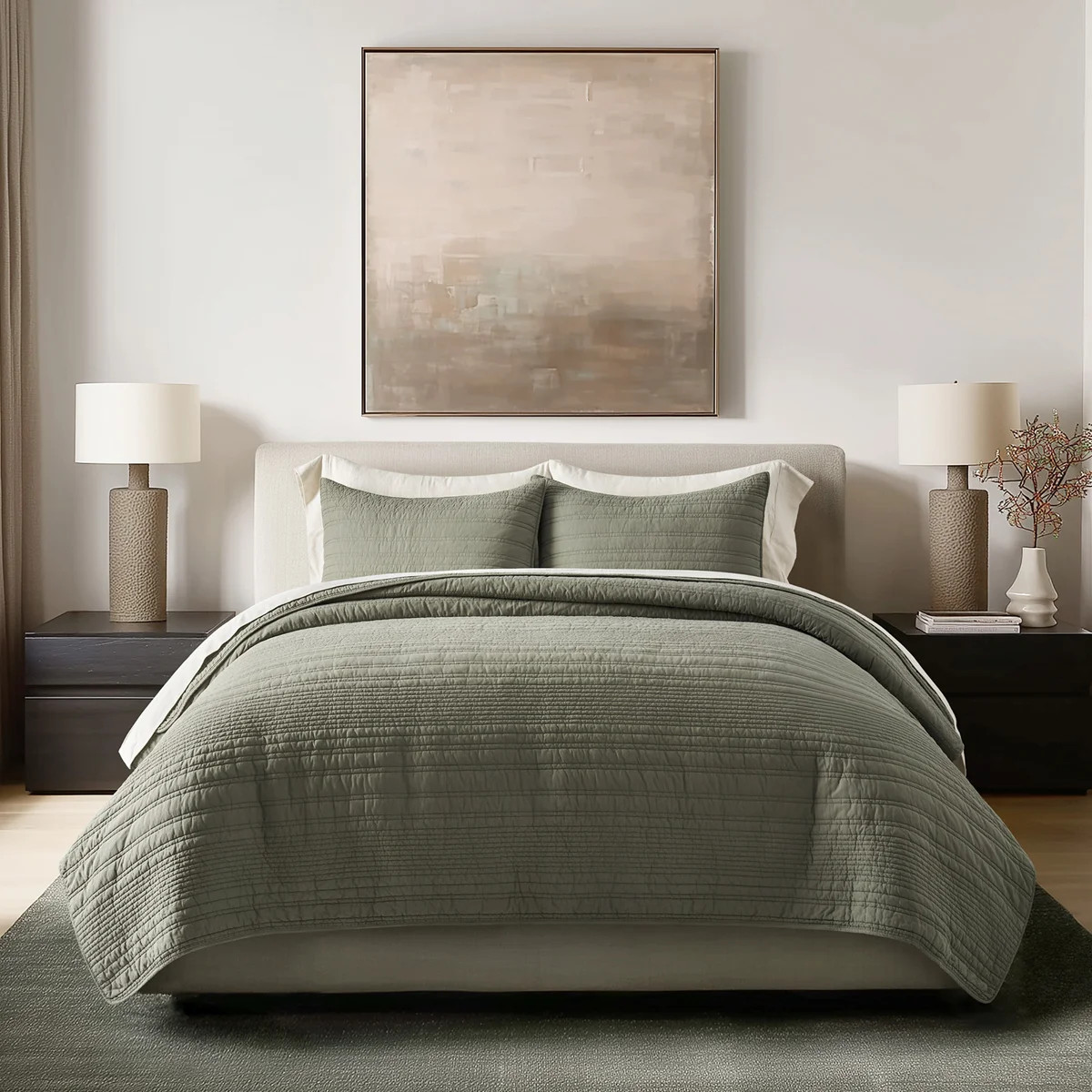 EVERGRACE 100% Cotton Modern Lines Quilt Set, Pre-Washed Soft Striped Coverlet Bedspread, 3 Piece... | Wayfair North America