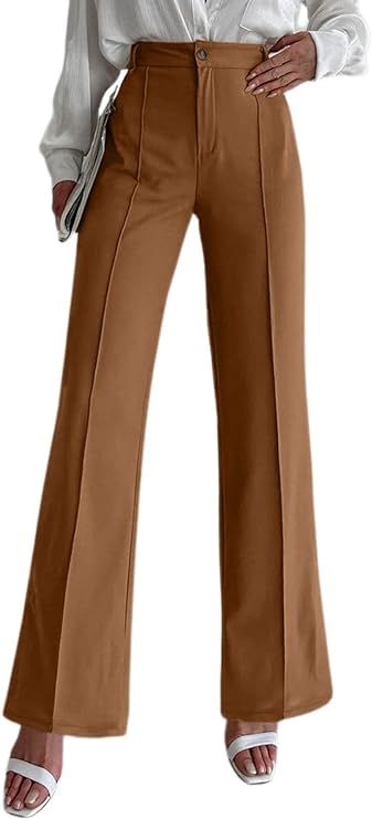 Acelitt Womens High Elastic Waisted Lightweight Business Work Wide Leg Pants,S-XL | Amazon (US)