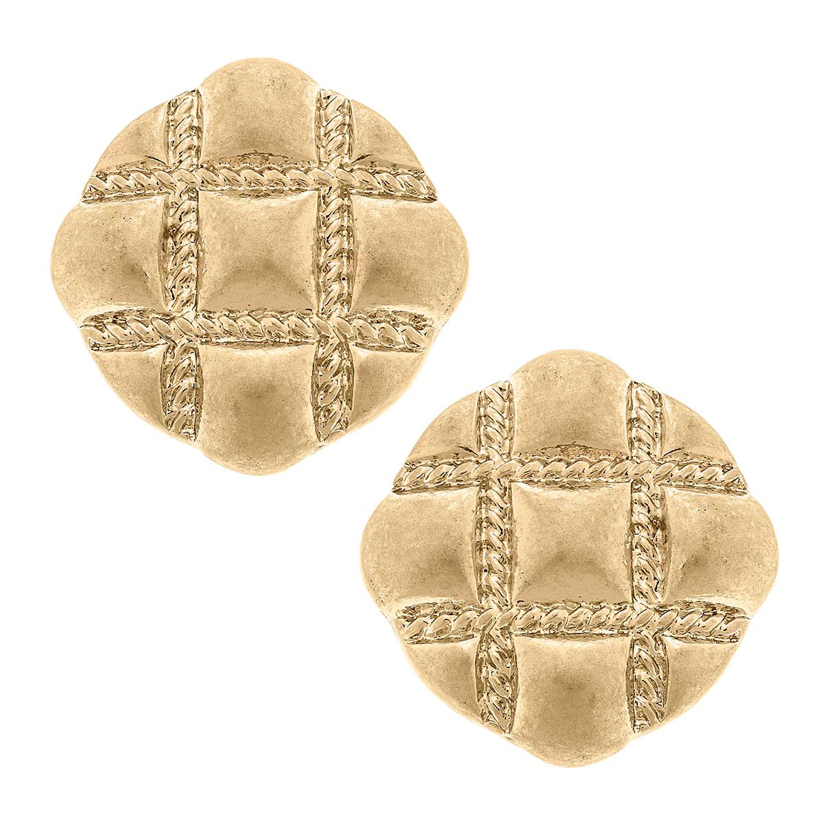 Sunnie Quilted Metal Statement Stud Earrings in Worn Gold | CANVAS
