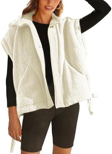 Fleece Vest for Women Sleeveless Button Up Fuzzy Sherpa Jacket Casual Warm Waistcoat Vest with Po... | Amazon (US)