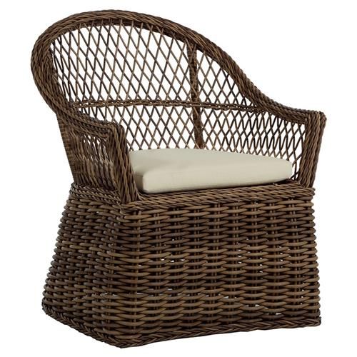 Summer Classics Soho Coastal Brown Woven Wicker Outdoor Dining Arm Chair | Kathy Kuo Home