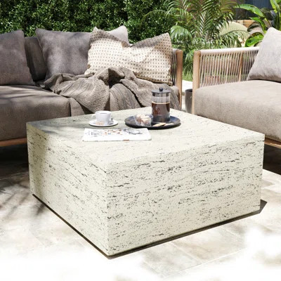 28'' Magnesium Oxide Outdoor Coffee Table with Natural Stone Textured Surface, Rectangle, Dark Gray | Wayfair North America