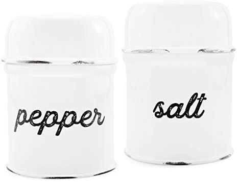 AuldHome Salt and Pepper Shaker Set; Rustic White Enamelware Retro Vintage Style Shaker Set | Amazon (US)