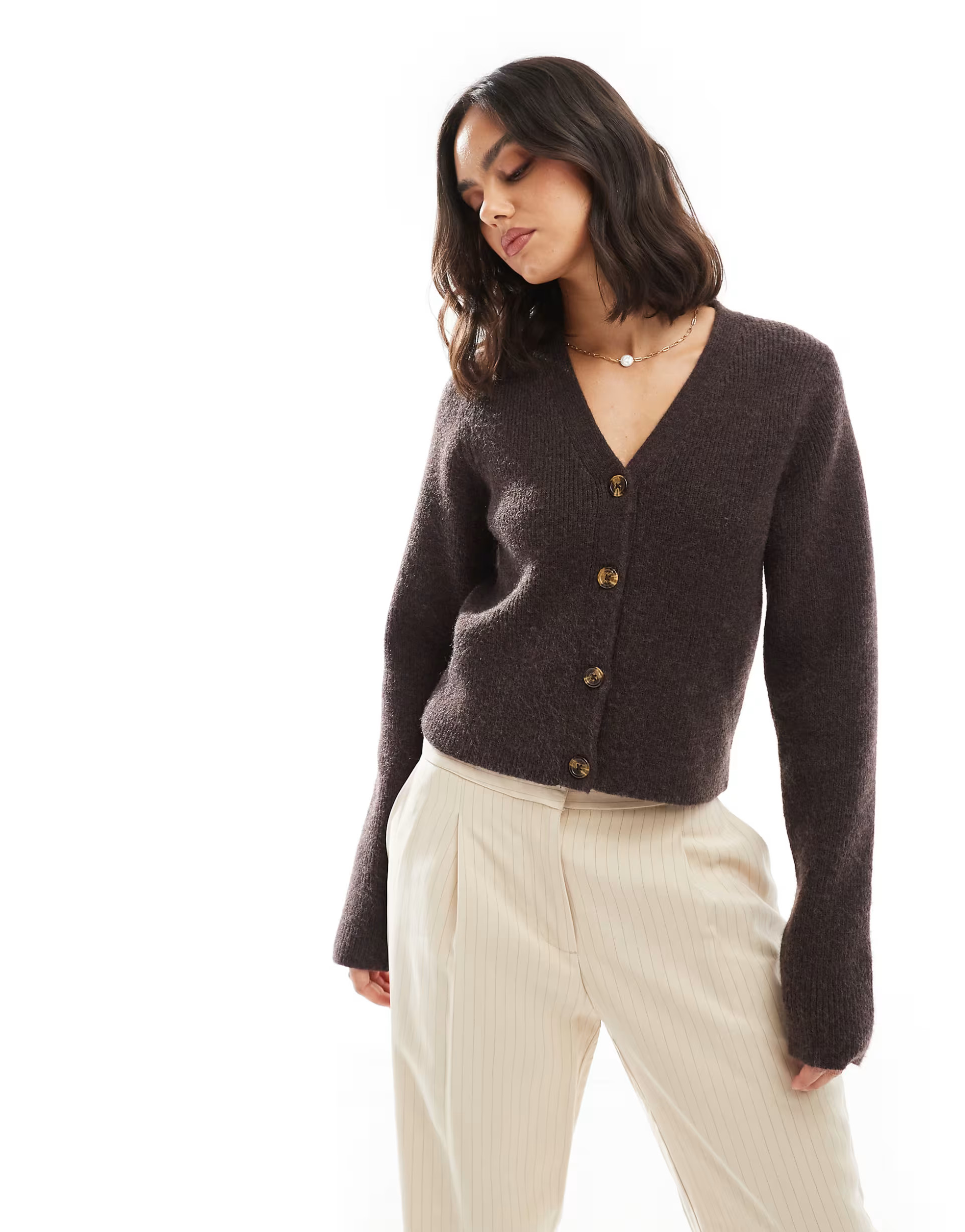 ASOS DESIGN structured v neck cardigan in chocolate | ASOS (Global)