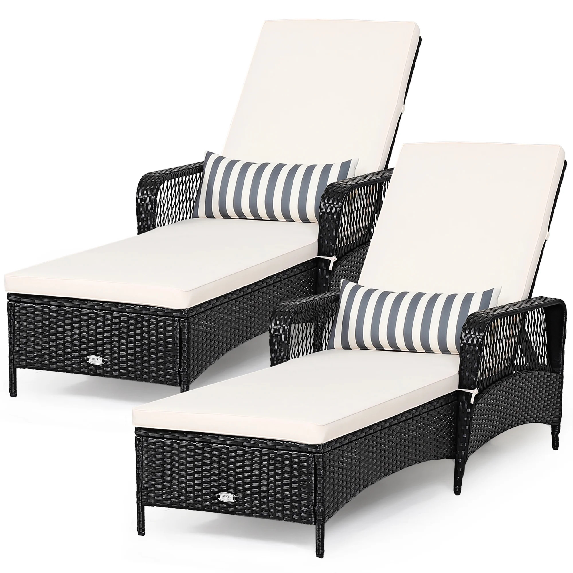 Costway 2PCS PE Rattan Chaise Lounge Chair Recliner Adjustable Pillow Black | Walmart (US)
