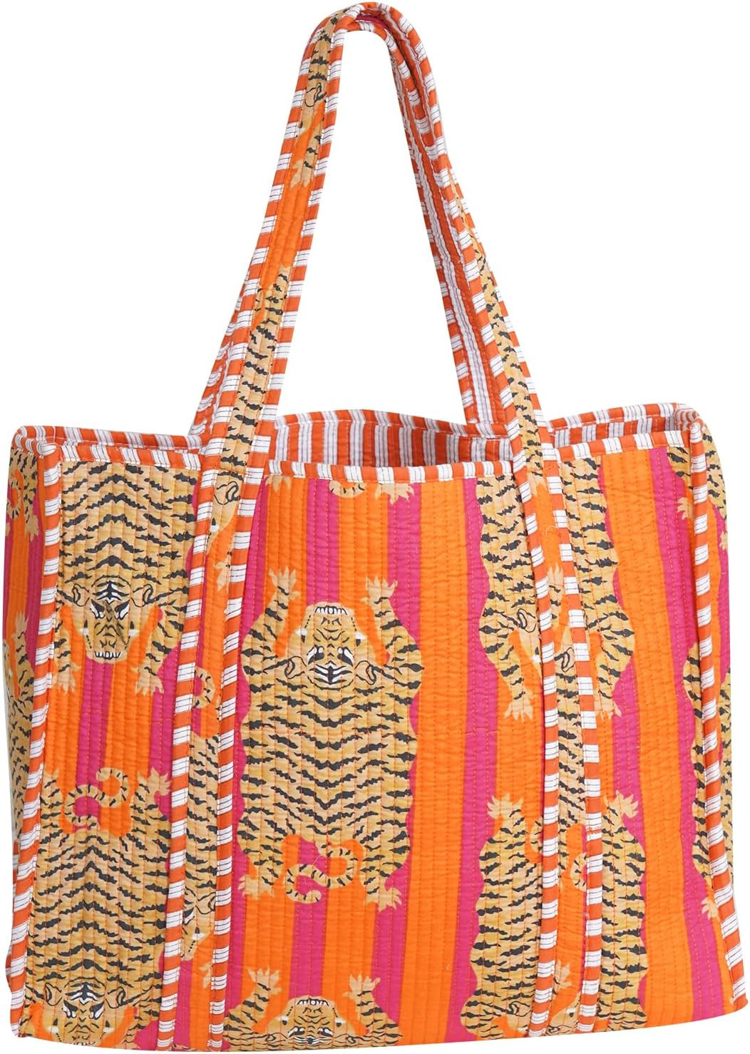 LKGSM RUGS Cotton Tiger Block Print Tote Bag, Handmade Indian Shopping Shoulder Bag, Unisex Market Daily Use | Amazon (US)