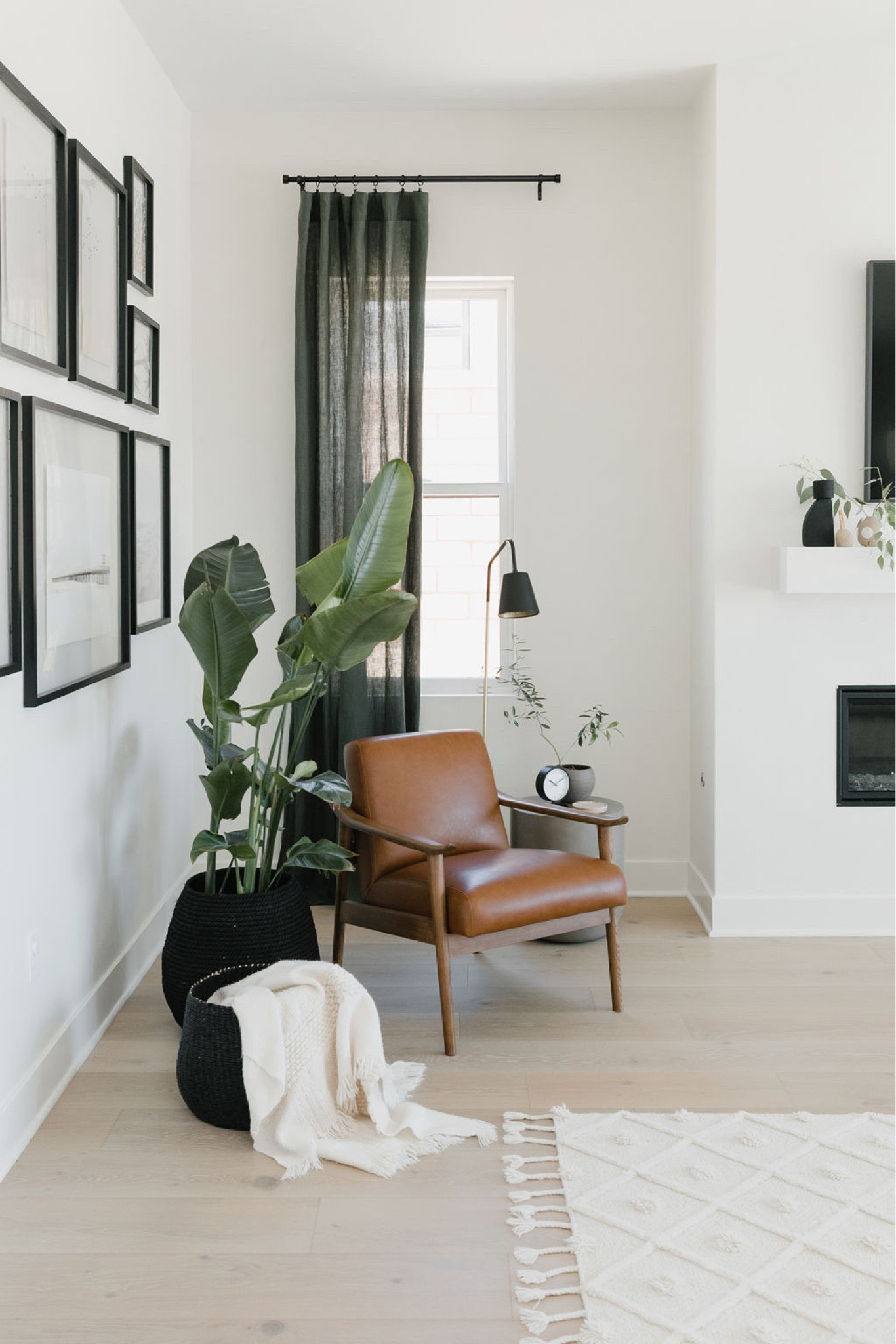 Modern coastal living room with a beachy gallery wall with floating frames, sheer curtains and vibrant plants. 

#livingroom #moderndecor #interiordesign #modernlivingroom 

#LTKunder50 #LTKunder100 #LTKhome