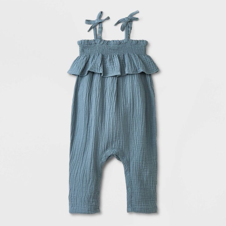 Grayson Collective Baby Girls' Sleeveless Gauze Ruffle Jumpsuit - Teal Blue | Target