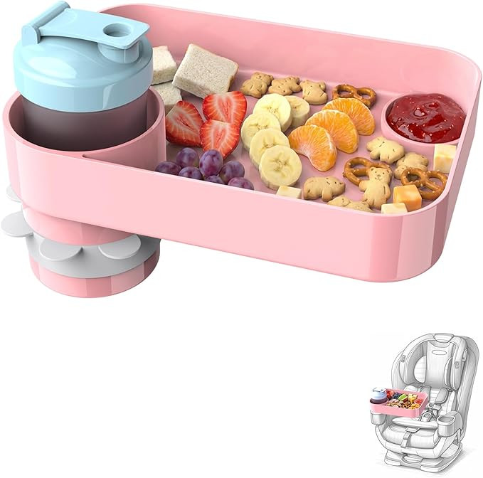 Car Seat Snack Tray for Toddlers, Reduces Mess Square Travel Tray Cup Holder Snack Tray, Durable ... | Amazon (US)
