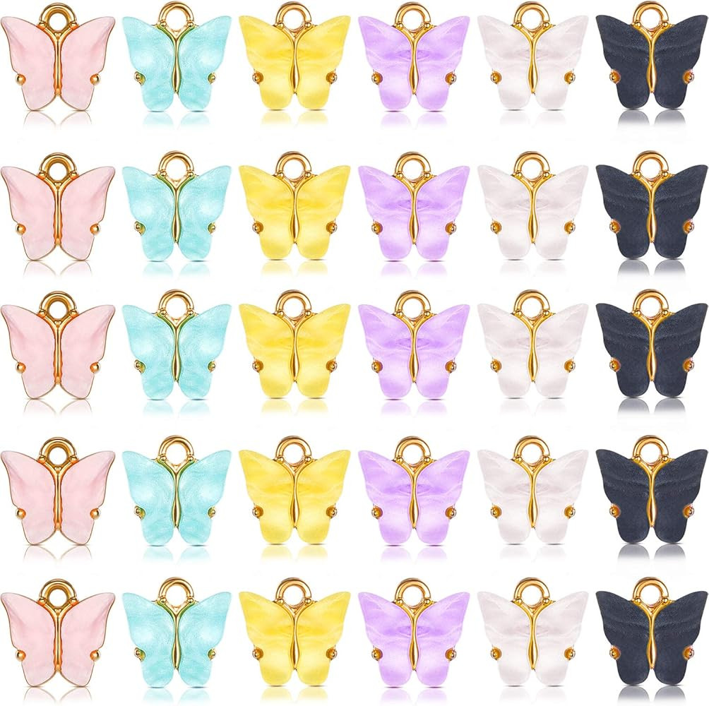Hicarer 30 Pieces Butterfly Charms Acrylic Butterfly Pendant Bracelet Butterfly Pendant Charms fo... | Amazon (US)