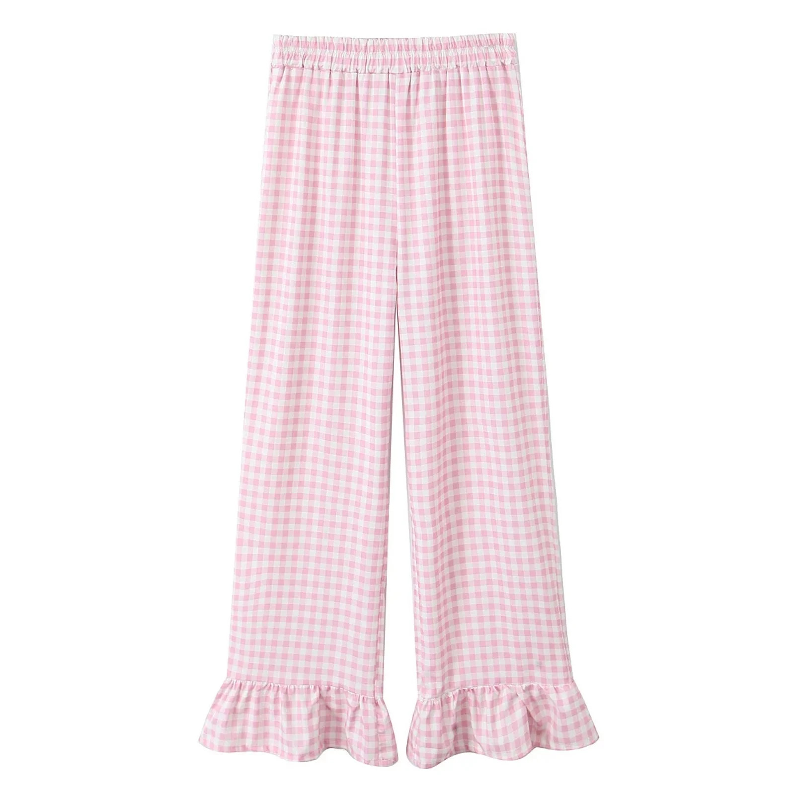 TrendOFT Womens Gingham Pants Cute Wide Leg Lounge Pants Y2k Plaid Ruffle Hem Elastic High Waist ... | Walmart (US)
