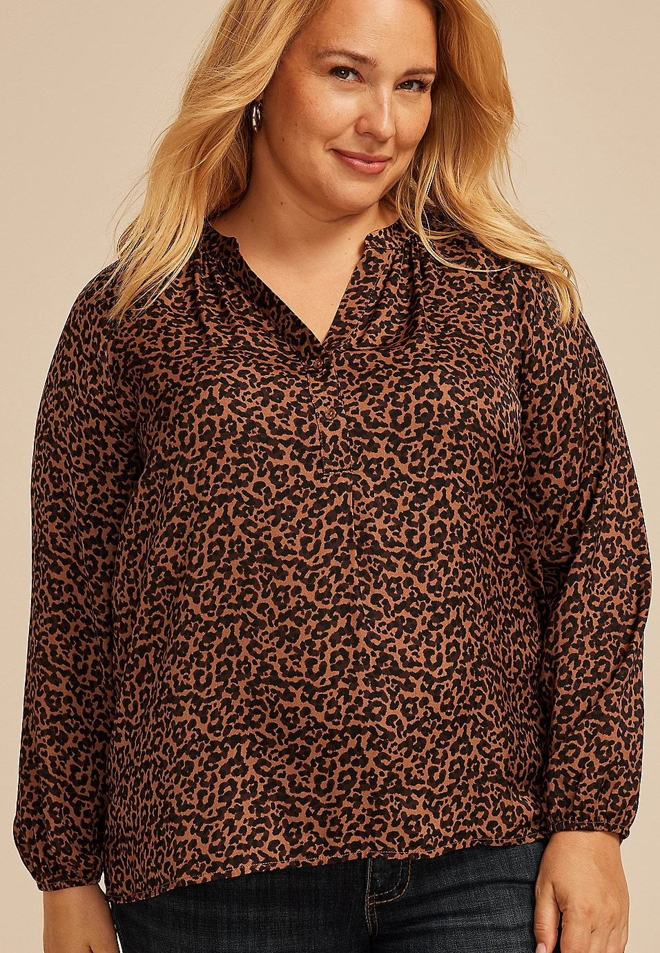 Plus Size Leopard V Neck Blouse | Maurices