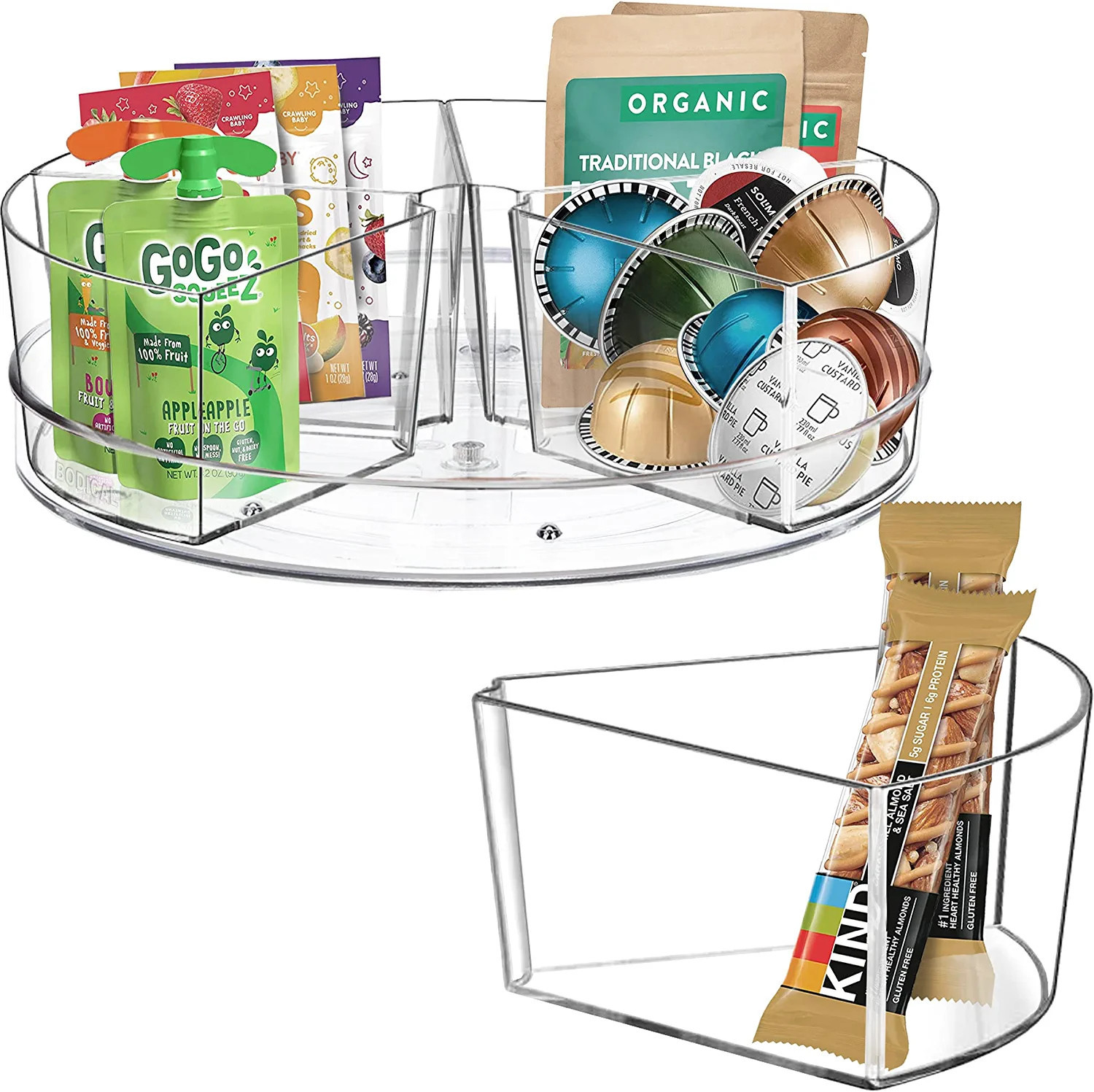 10.6inch Lazy Susan Organizer with 5 Removable Storage Bins, Snack Medicine Cabinet Organizer, Cl... | Amazon (US)