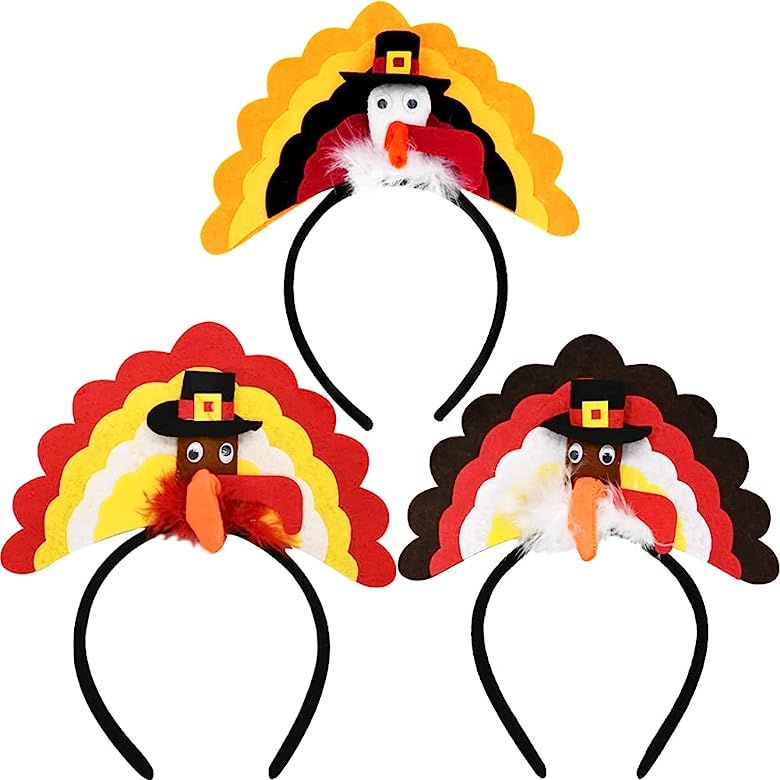CAMIRUS 3PCS Thanksgiving Turkey Headbands, Turkey Head Boppers for Kids Women Thanksgiving Dress Up | Amazon (US)