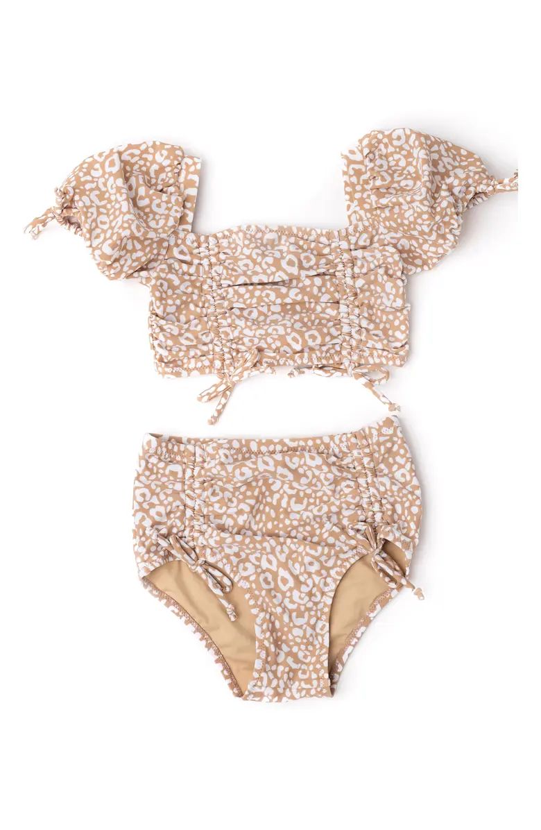 Kids' Ditsy Puff Sleeve Two-Piece Swimsuit | Nordstrom