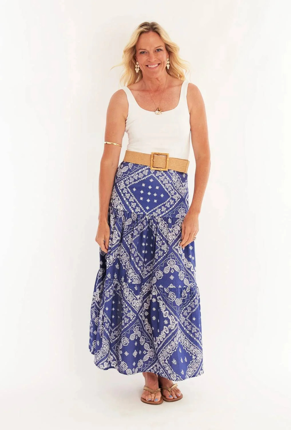 Samana Midi Skirt In Bandana Navy | Shop Simon