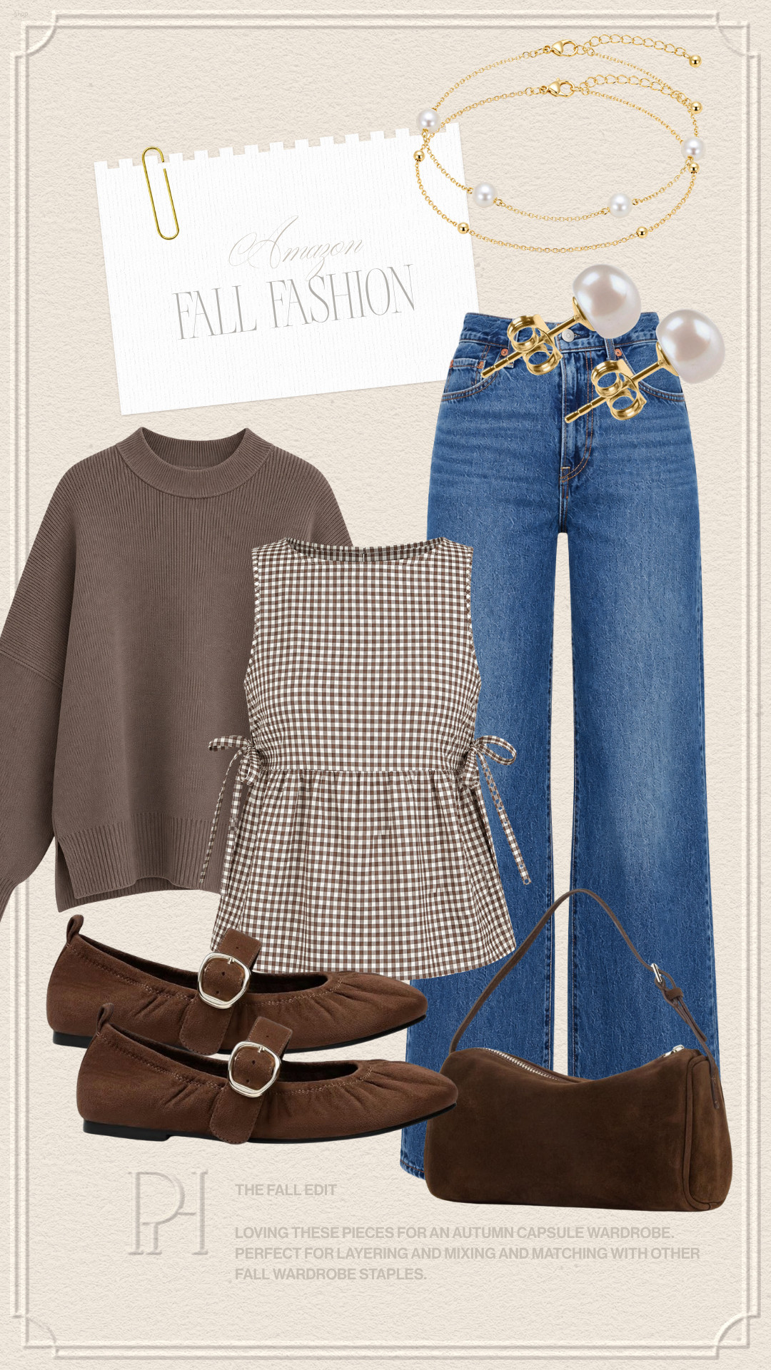 Amazon fashion finds for the fall wardrobe!

fall fashion, fall looks, fall outfit, fall style, wardrobe basics, wide leg jeans, straight leg jeans, dark wash jeans, pearl studs, pearl earrings, stud earrings, layered bracelets, brown flats, suede flats, brown handbag, suede handbag, brown sweater, oversized sweater, gingham top, sleeveless blouse 

 #LTKgrwm #LTKootd #LTKSeasonal