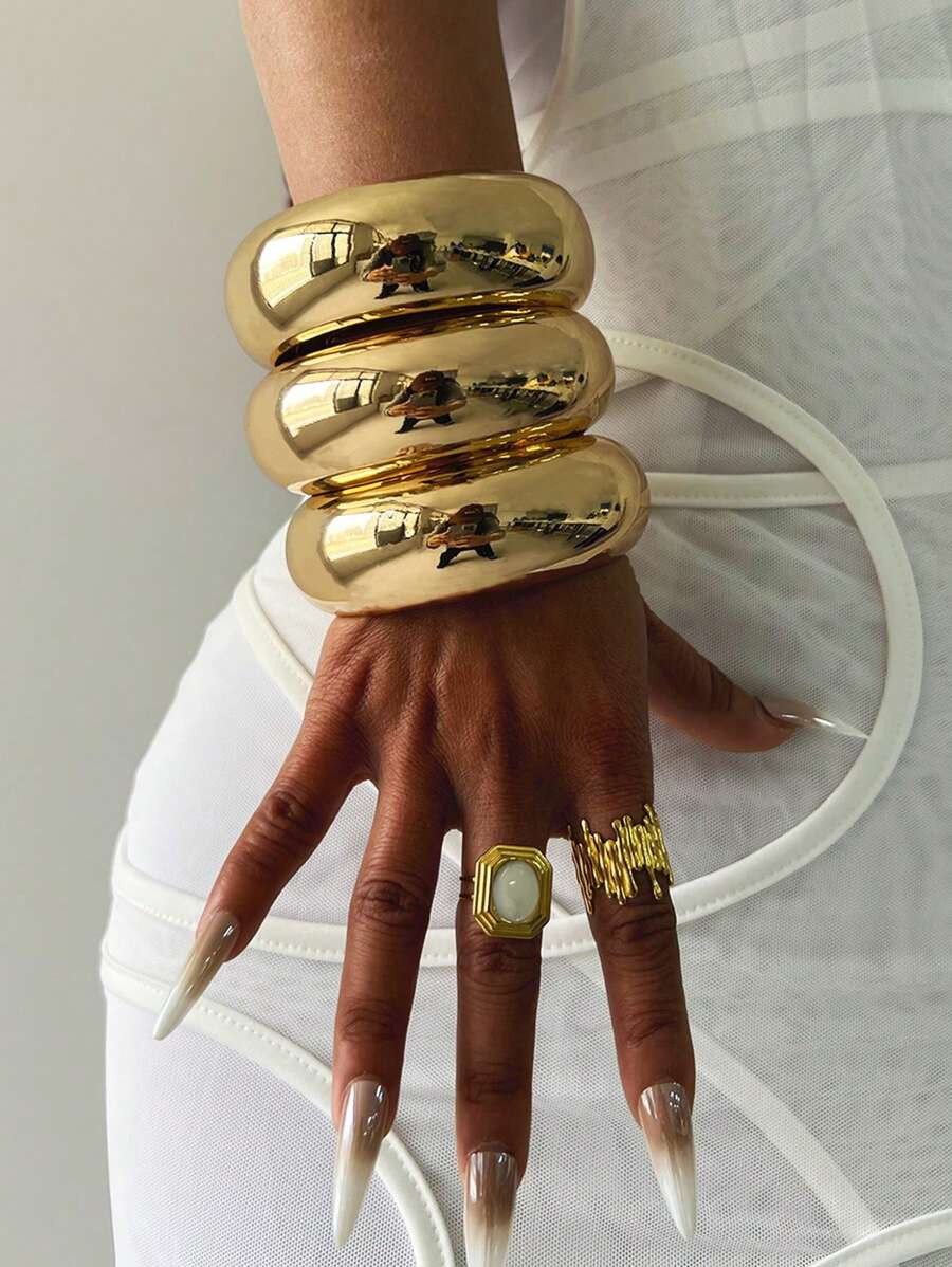 1Pc Cuff Bracelets,Gold Bangles,Wide Bangles, Chunky Bracelet, Bracelet Set, Wide Bracelet, Brace... | SHEIN