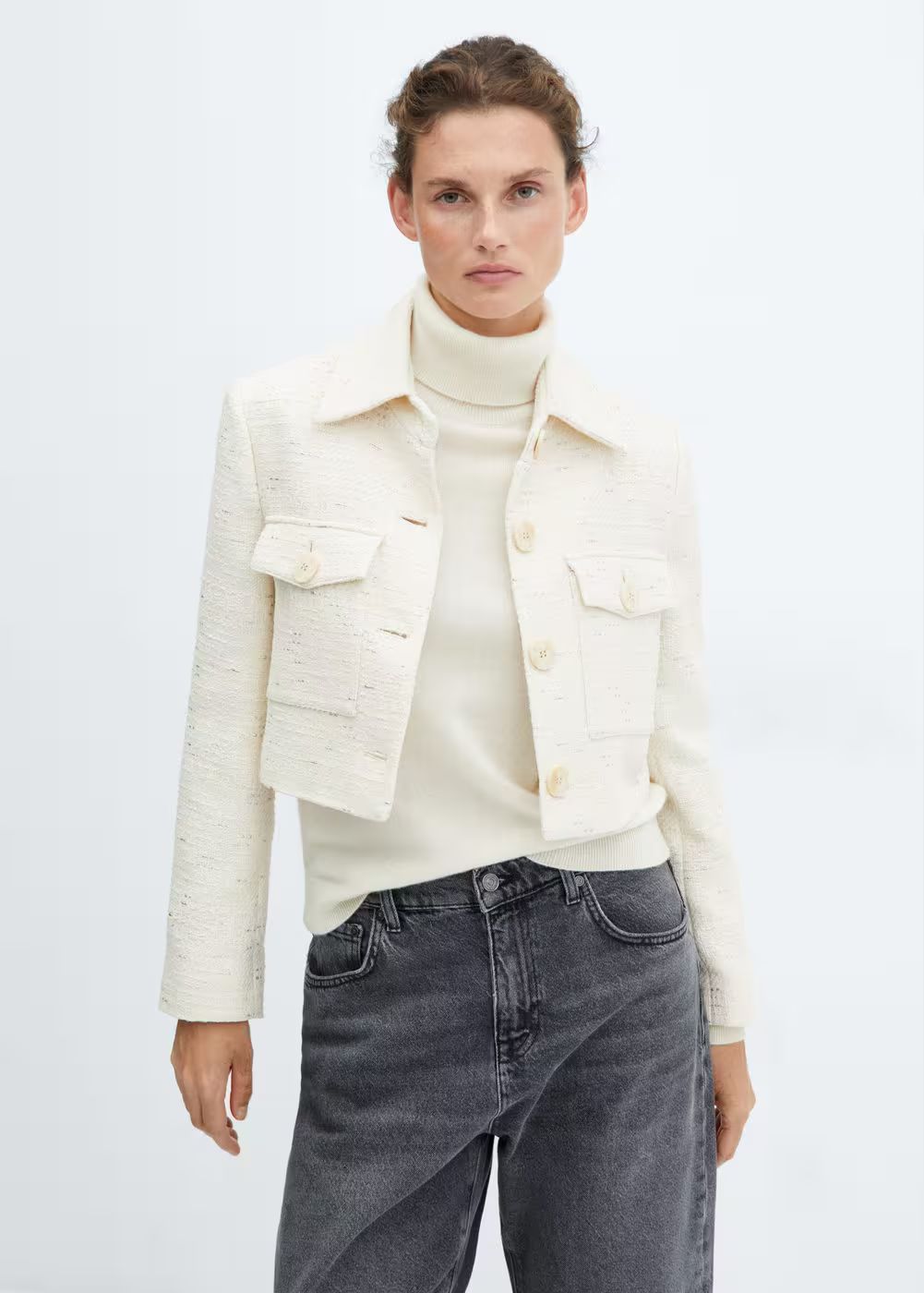 Cropped tweed jacket with pockets -  Women | Mango USA | MANGO (US)