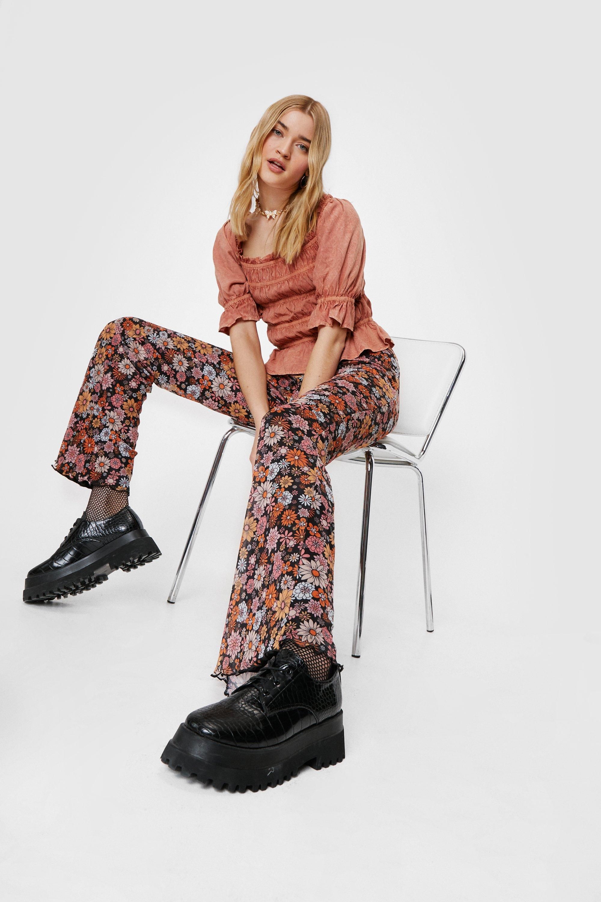 Floral Print Mesh Flare Pants | Nasty Gal (US)