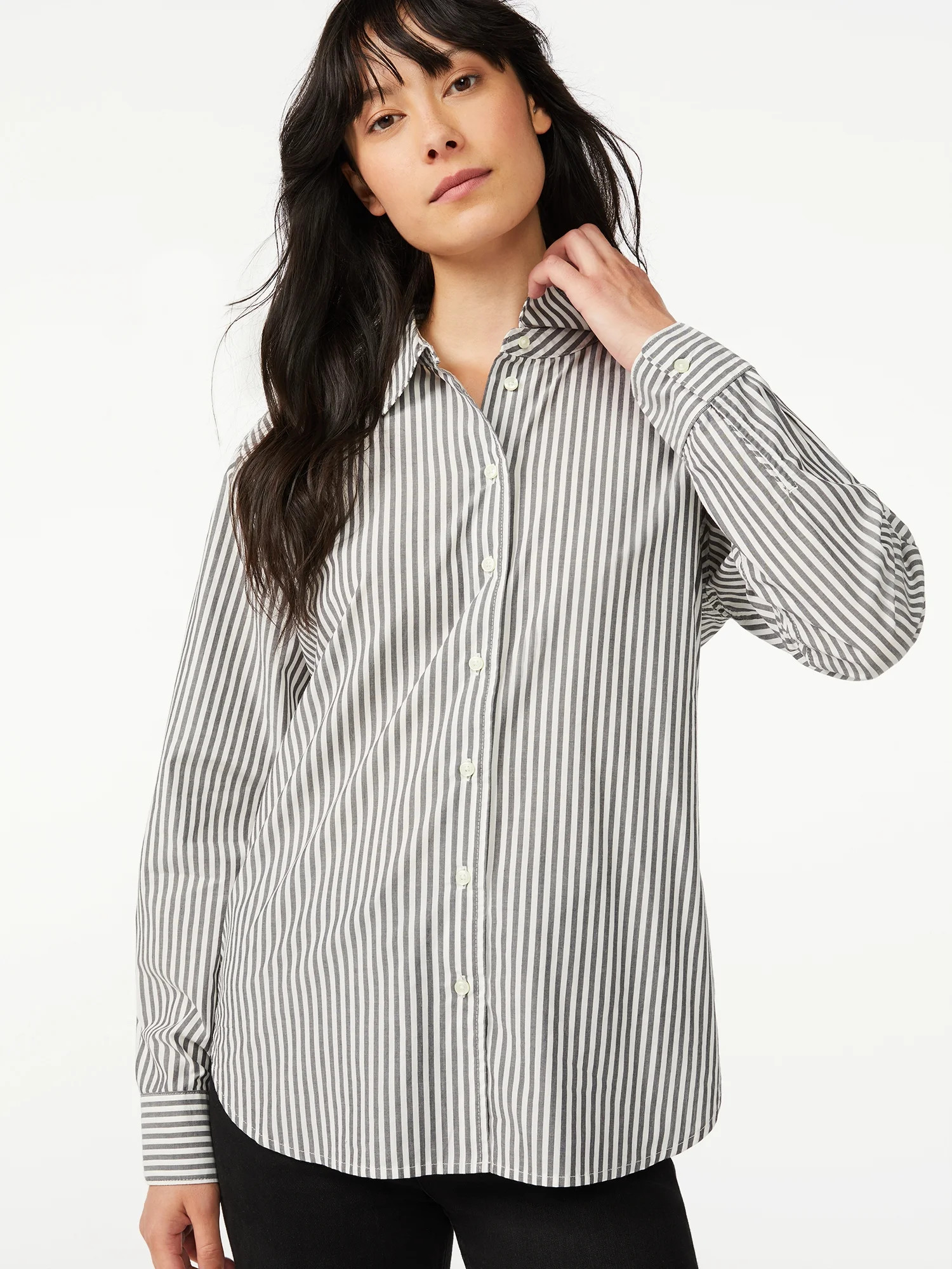 Free Assembly Women's Boyfriend Shirt with Long Sleeves - Walmart.com | Walmart (US)