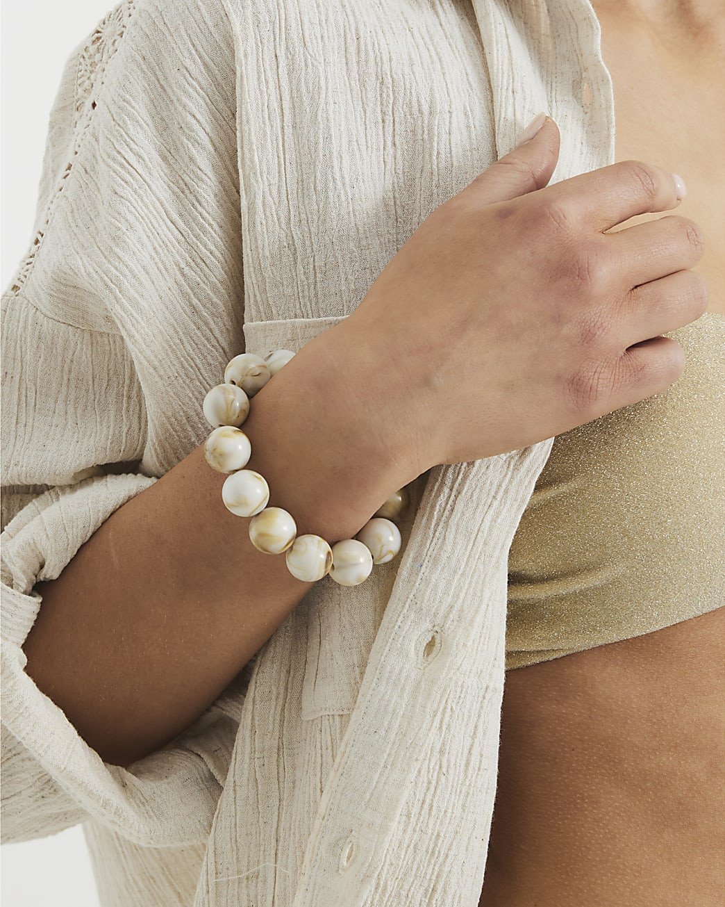 White Marble Effect Beaded Bracelet | River Island UK & IE