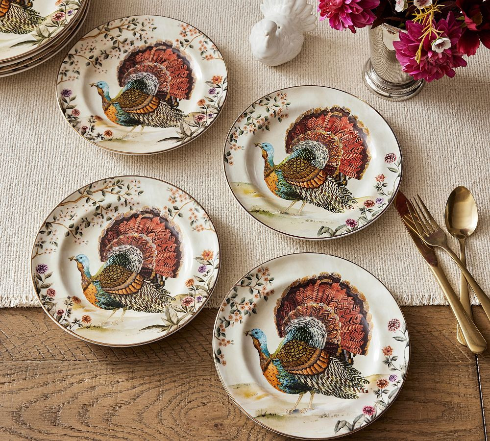 Botanical Harvest Turkey Stoneware Salad Plates - Set of 4 | Pottery Barn (US)