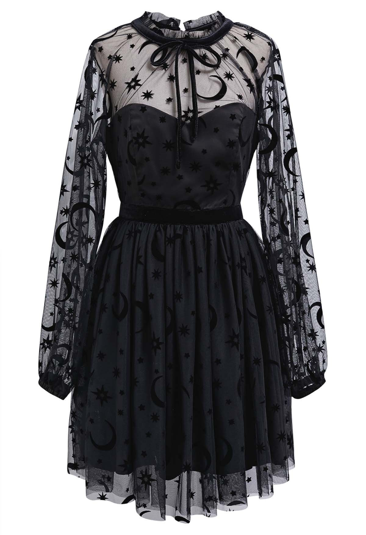 Moonlight Sonata Tie-Neck Mesh Tulle Mini Dress | Chicwish