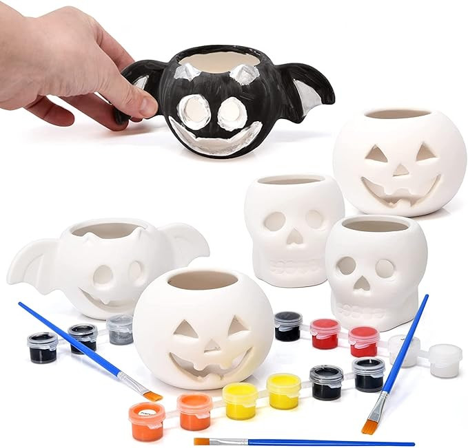 Gift Boutique Ceramic Pumpkins Skull Bat Figurines Paint Craft Kit Set of 6 Unpainted Ceramics Pu... | Amazon (US)
