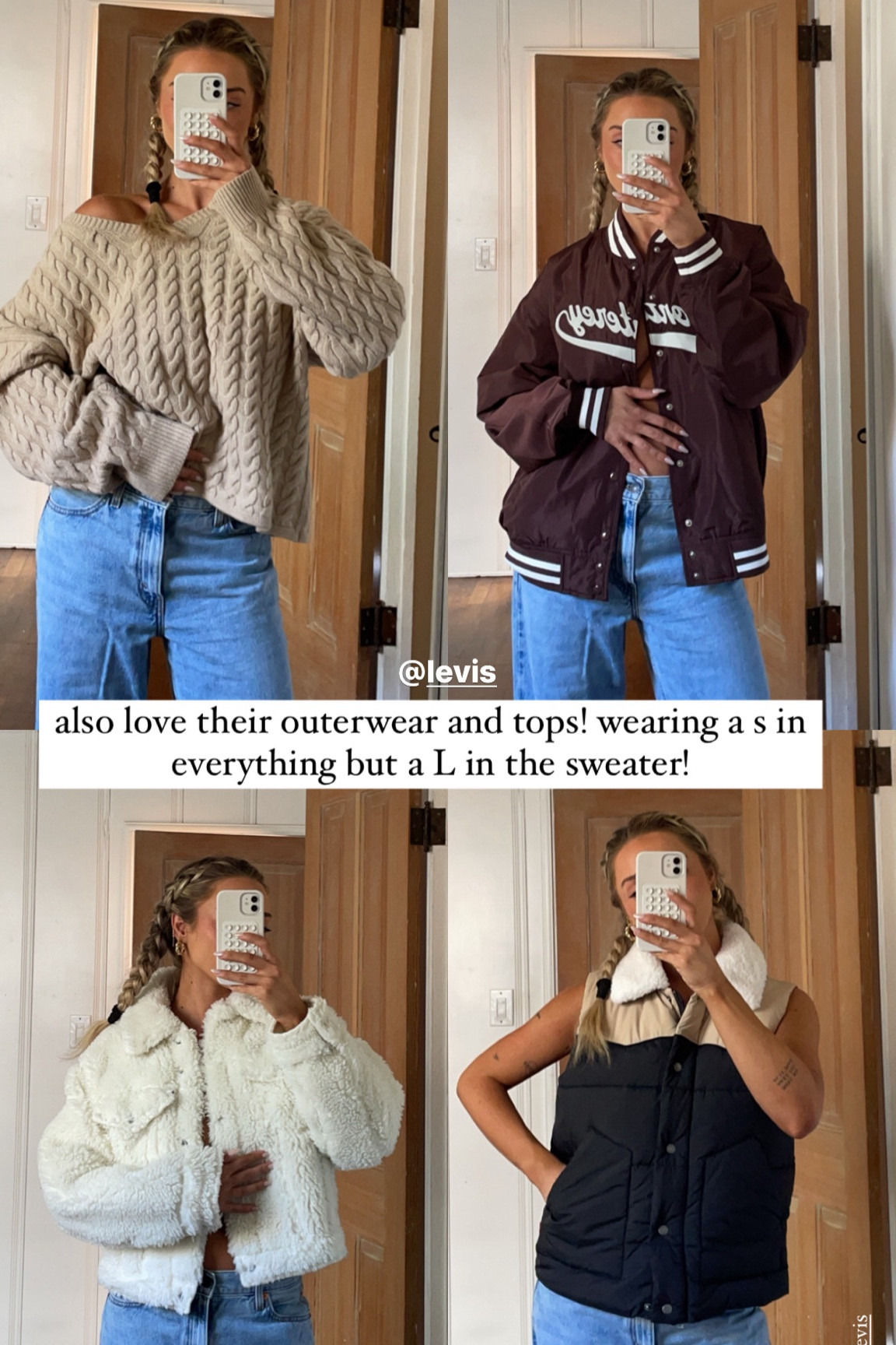 Size s in everything except the sweater wearing a L! Get 30% off when you spend $125 or more at Levi’s right now! 

#LTKstyletip #LTKsalealert #LTKfindsunder100