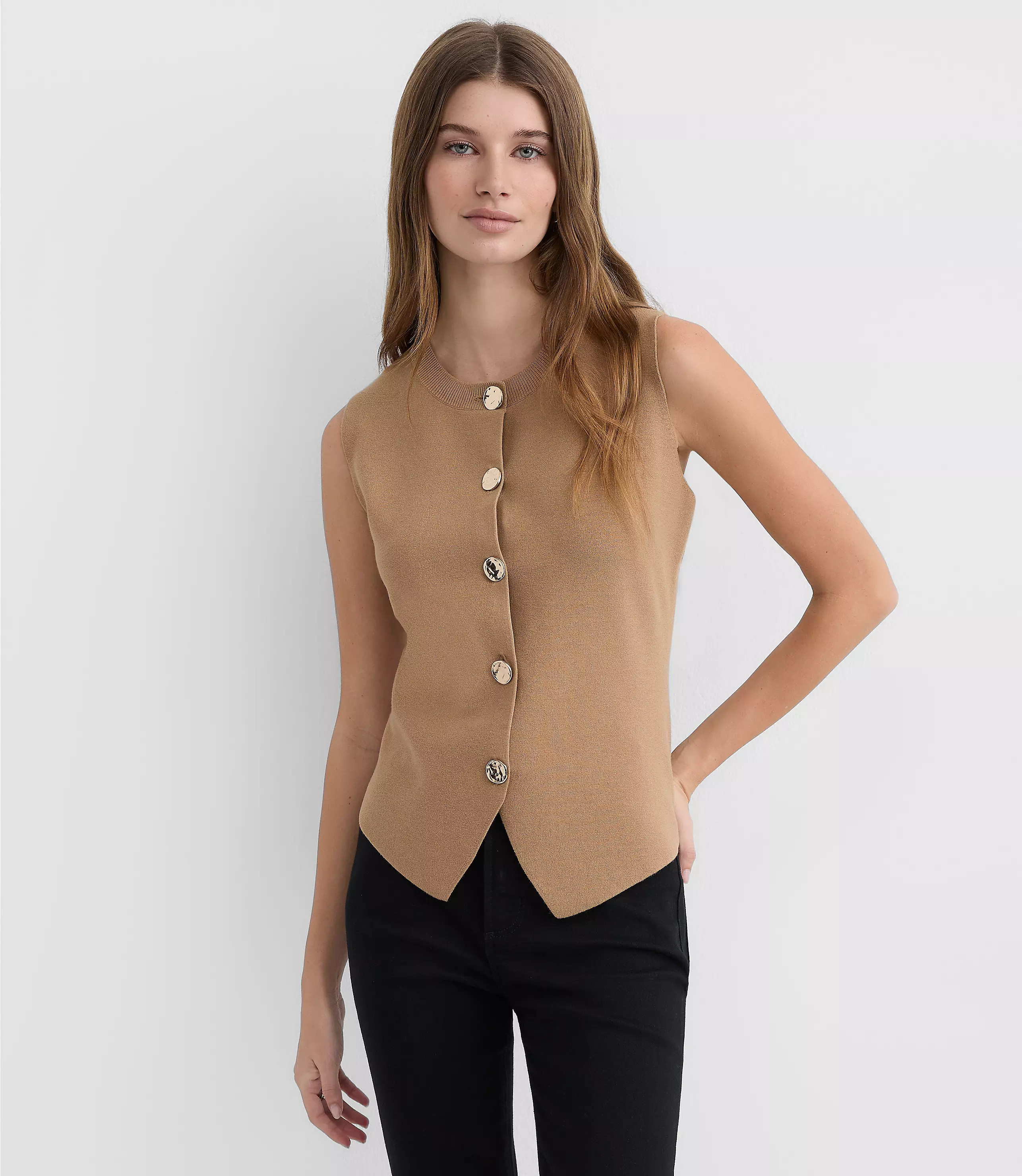 Hammered Metallic Button Sweater Vest | LOFT