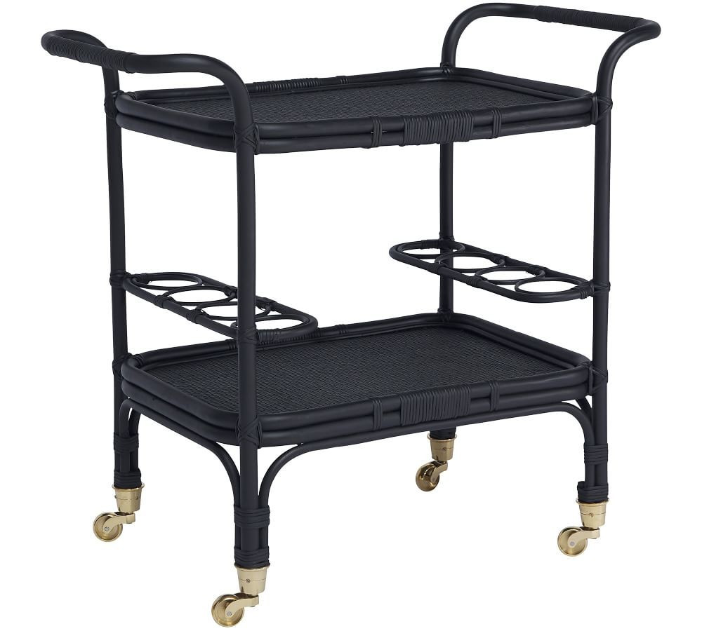 Carlo 34.5&amp;quot; Rattan Bar Cart, Black | Pottery Barn (US)