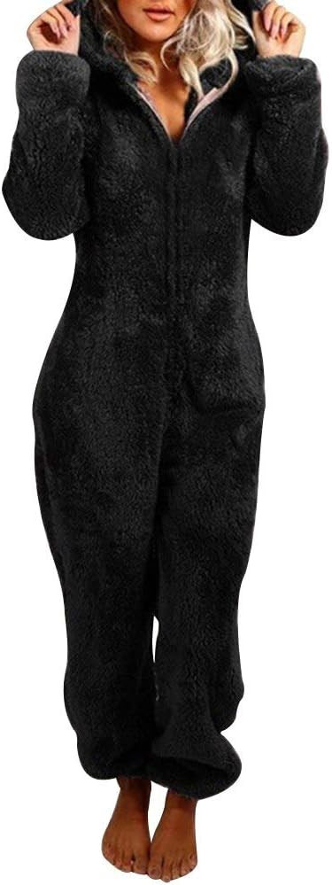 Womens Fleece Onesies Pajamas Jumpsuit Warm Sherpa Romper Sleepwear One Piece Zipper Hooded Plays... | Amazon (US)