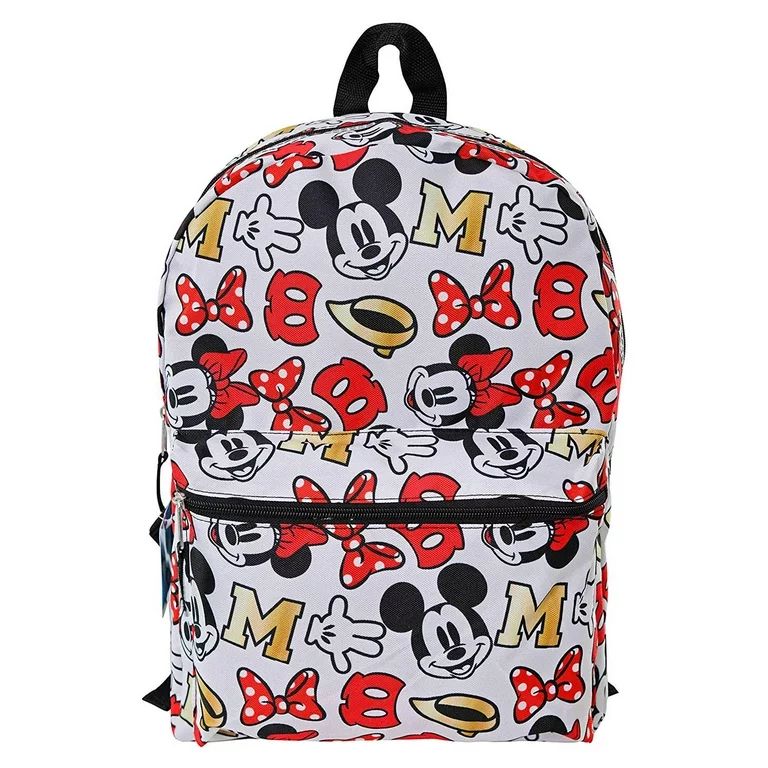 Disney Mickey Minnie Mouse All Over Print 16" Backpack w/ Front Pocket White - Walmart.com | Walmart (US)