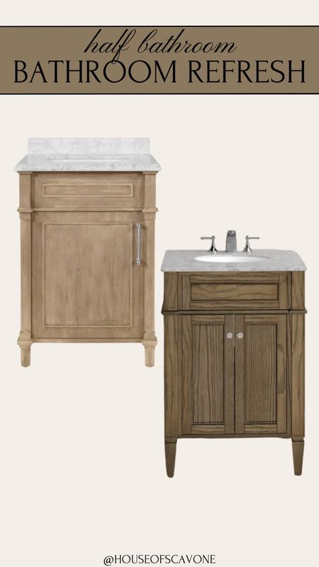half bathroom refresh! which small bathroom vanity do you like more? I can’t decide! The one I found I really want only comes in a 30” and I need a 28 or smaller! I’ve also linked the 30” I’m in love with! #bathroomvanity #smallbathroomvanity #vintagevanity #antiquevanity #smallvanity #woodvanity #bathroom #bathroomrefresh

#LTKhome #LTKstyletip #LTKsalealert