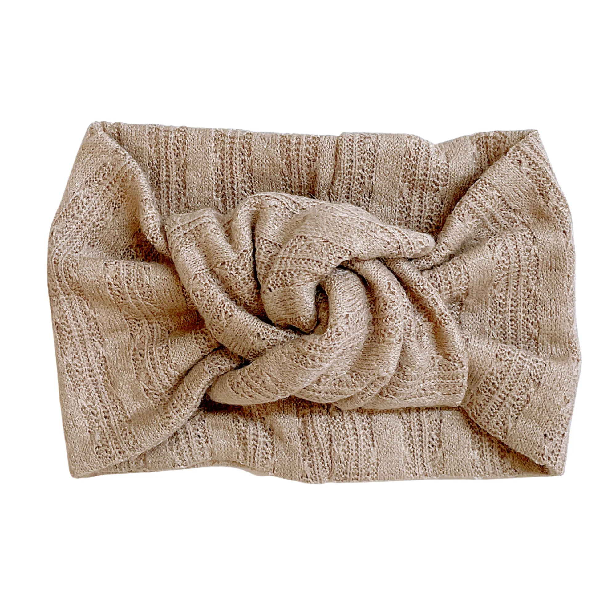 Twist Knot Headband, Taupe Pointelle | SpearmintLOVE