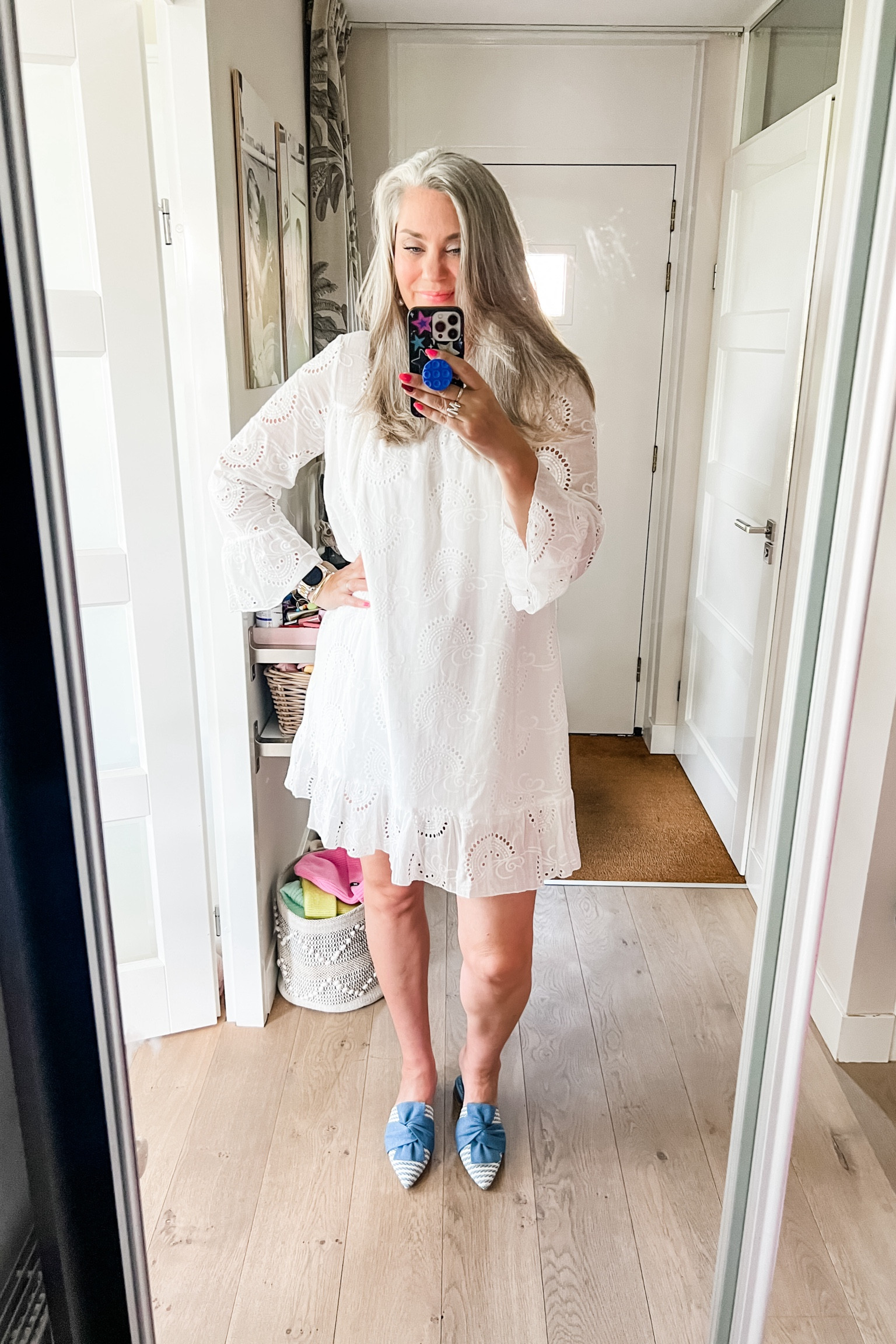 Ootd - Friday. A white broderie cotton dress paired with striped slides from Vivaia. 



#LTKstyletip #LTKshoecrush #LTKover40