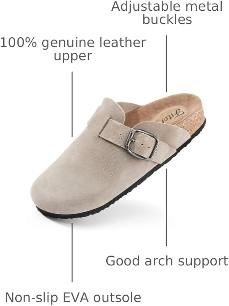 FITORY Womens Clogs Slip-on Potato Shoes Leather Mules with Suede Cork Footbed Size 6-11 | Amazon (US)