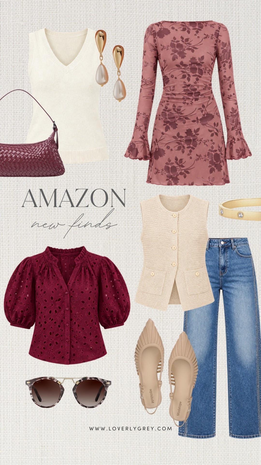 Burgundy is still one of my favorite colors for fall, and these Amazon fashion finds make it so easy to wear. I love the floral dress, eyelet blouse, cream sweater vest and woven bag for cute fall outfits, fall date night looks and transitional everyday style.

#LTKootd #LTKSeasonal