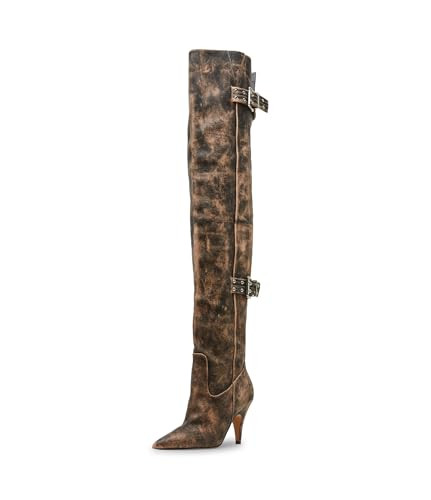 Steve Madden Women's Baddie Over-the-Knee Boot, Brown Distressed, 6 | Amazon (US)