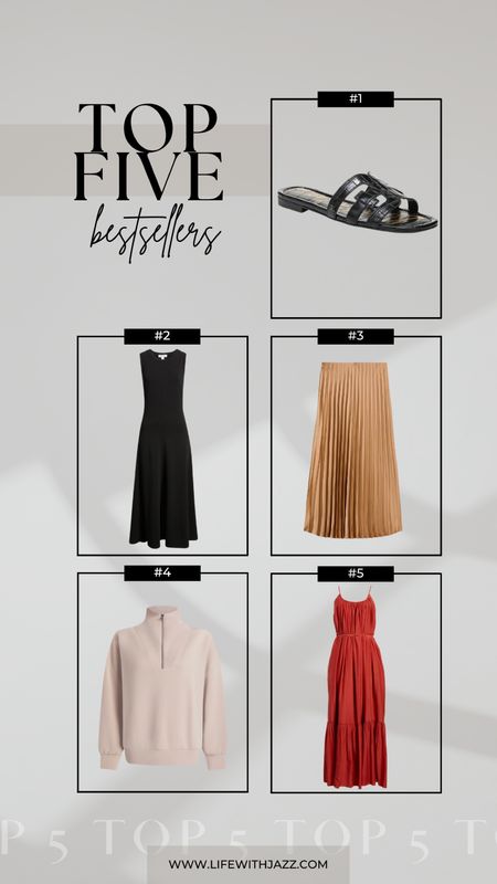 This week’s top 5 bestsellers: 

1. Sam Edelman bay cut out slide sandals  - tts, available in multiple colors 
2. Nordstrom sleeveless cotton blend dress - I got this in small, it’s very stretchy, bump-friendly, and under $100 
3. Jcrew pleated skirt - runs large, I got it in xs, currently on sale for 40% off 
4. Varley half-zip sweatshirt - very comfortable, great quality for the price, and perfect for spring/summer travel 
5. Nordstrom tie waist sundress - I got this in the xs, it’s available in 4 colors, bump-friendly 

#LTKbump #LTKshoecrush