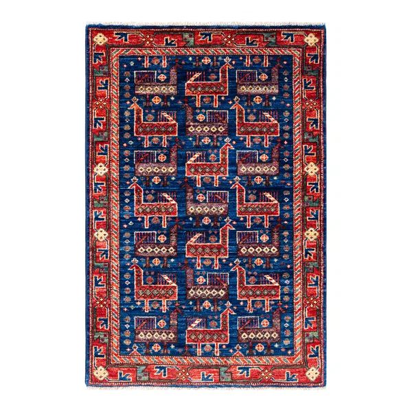 One-of-a-Kind Hand-Knotted 2000S 2'6" X 3'10" Wool Area Rug in Blue/Orange | Wayfair North America