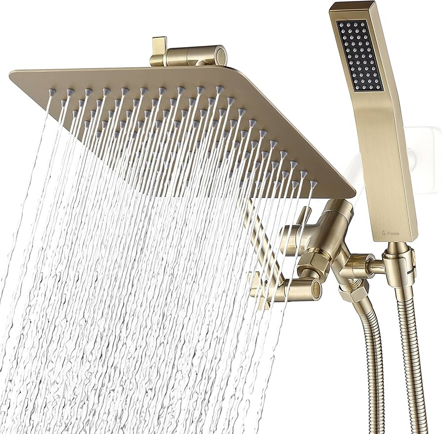 G-Promise All Metal 8" Dual Square Shower Head Combo | Rain Shower Head | Handheld Shower Wand wi... | Amazon (US)