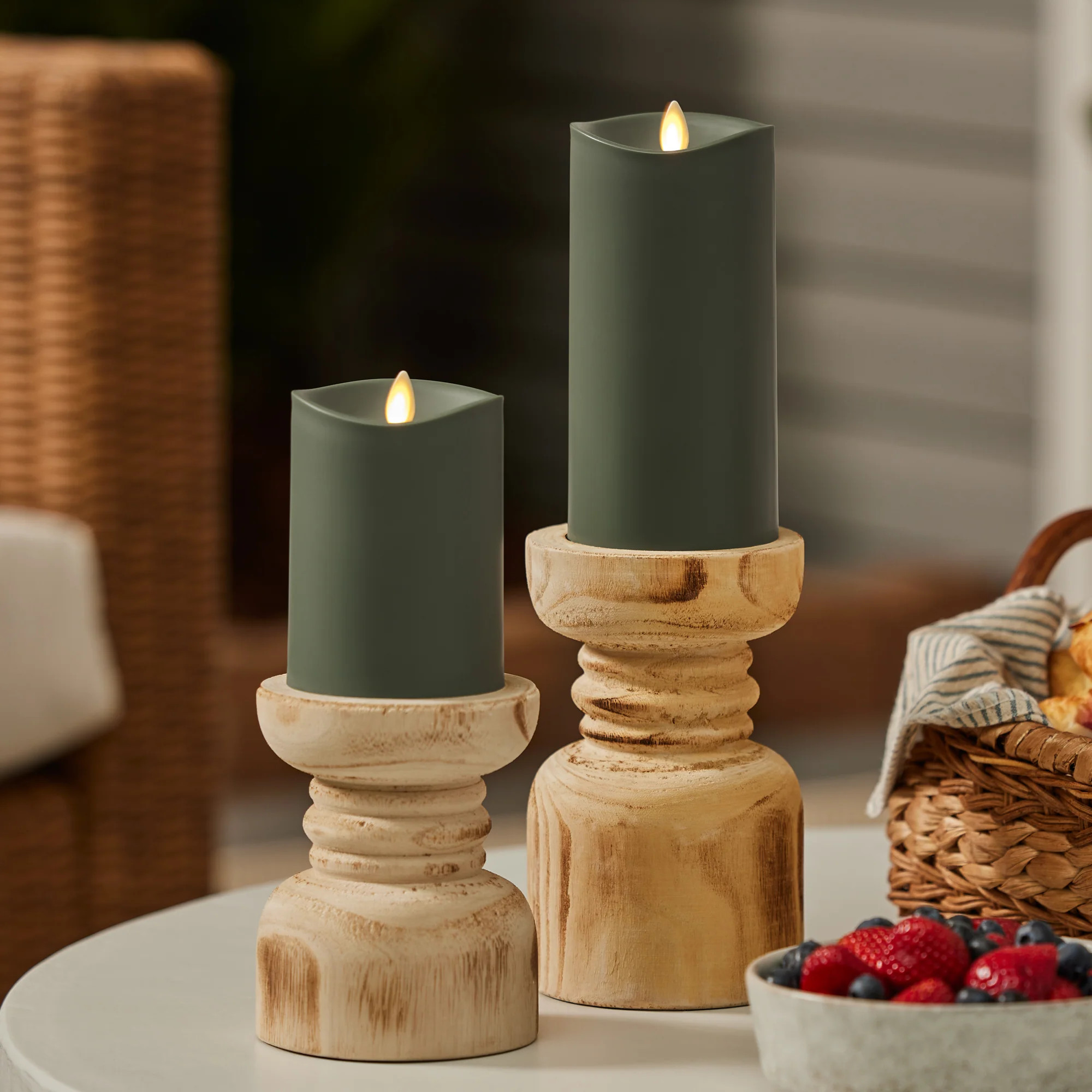 Loden Green Outdoor Flameless Candle Pillar | Luminara